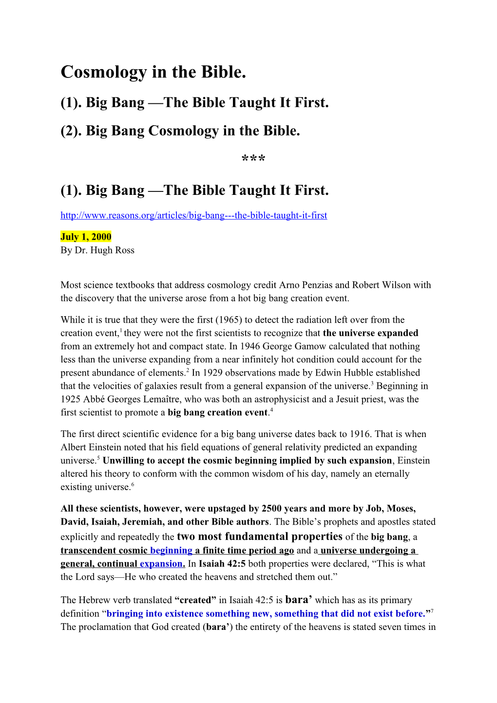 (1). Big Bang the Bible Taught It First