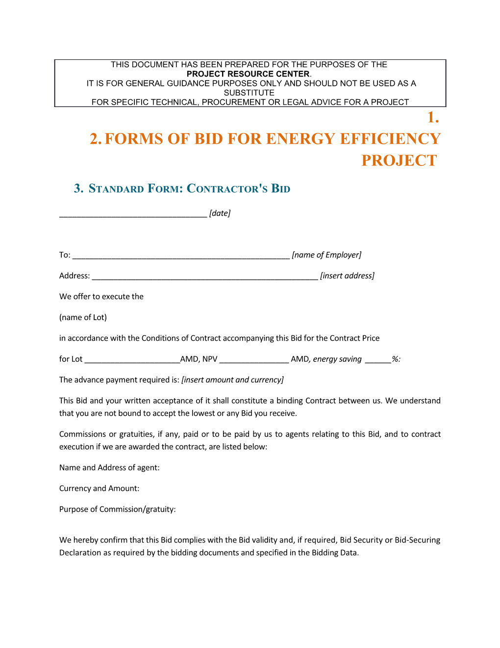 Forms of Bid for Energy Efficiency Project