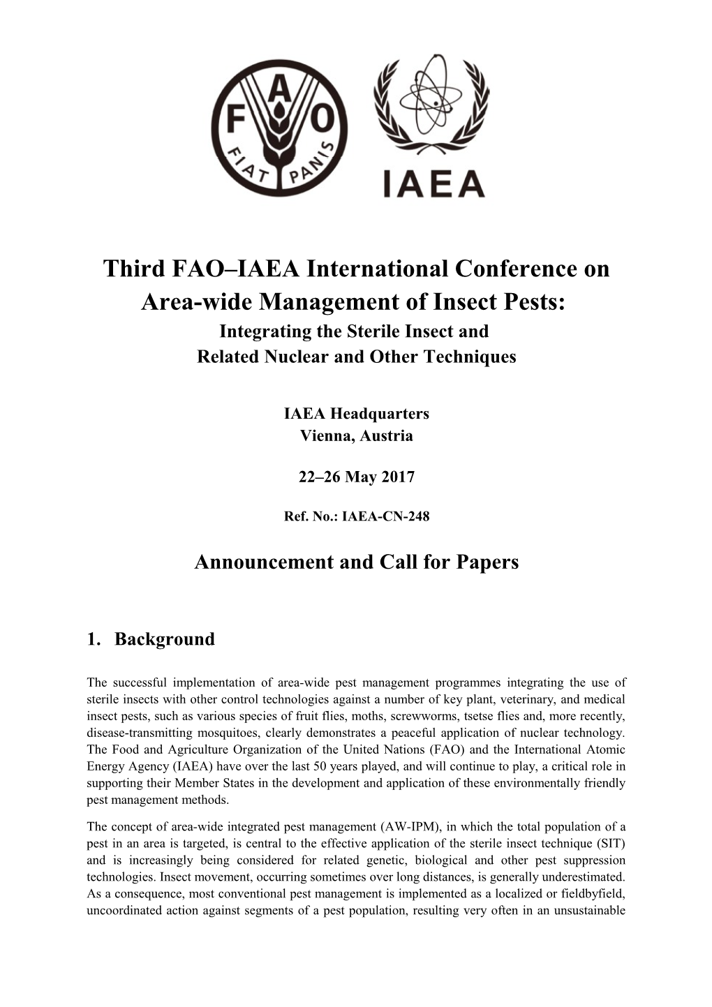 Third FAO IAEA International Conference on Area-Wide Managementof Insect Pests
