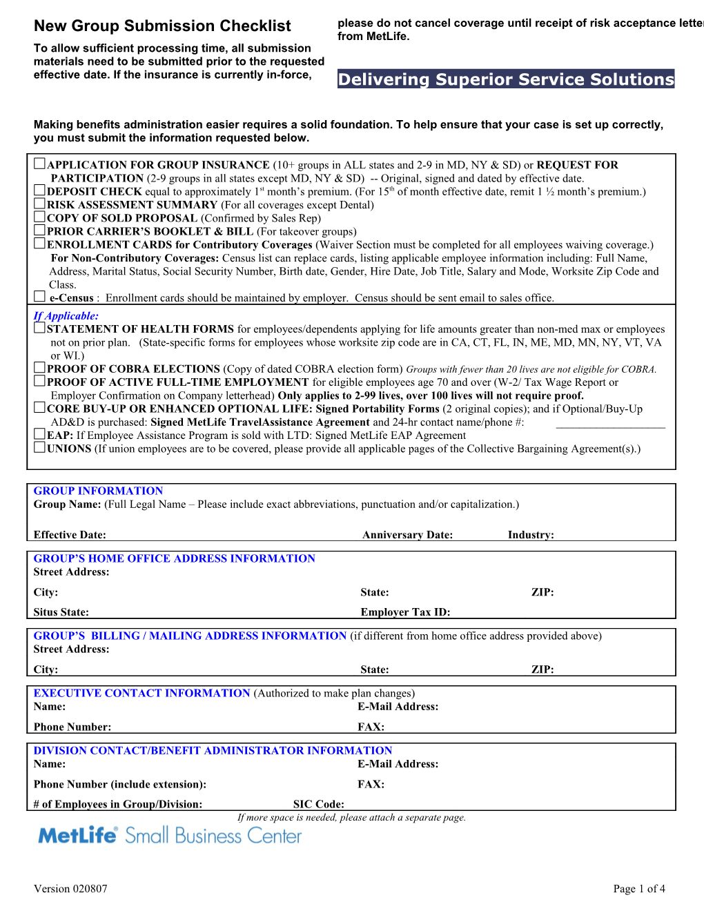 New Group Submission Checklist