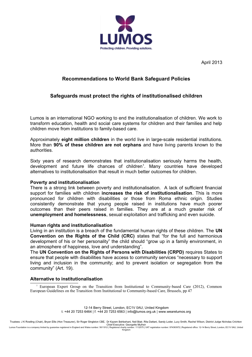 Recommendations to World Bank Safeguard Policies