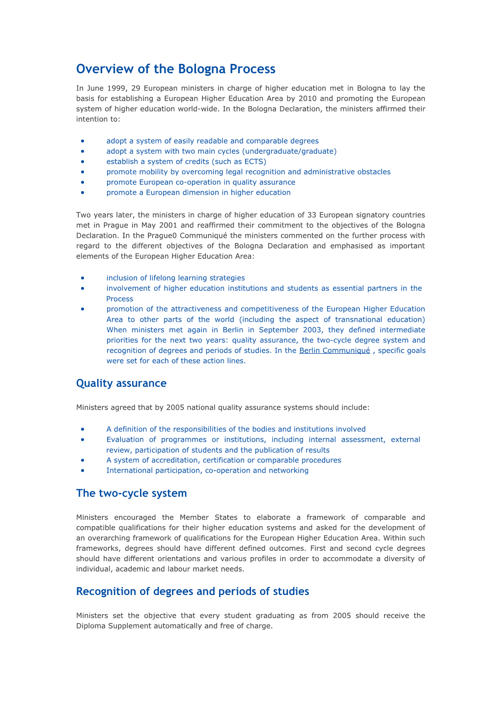 Overview of the Bologna Process