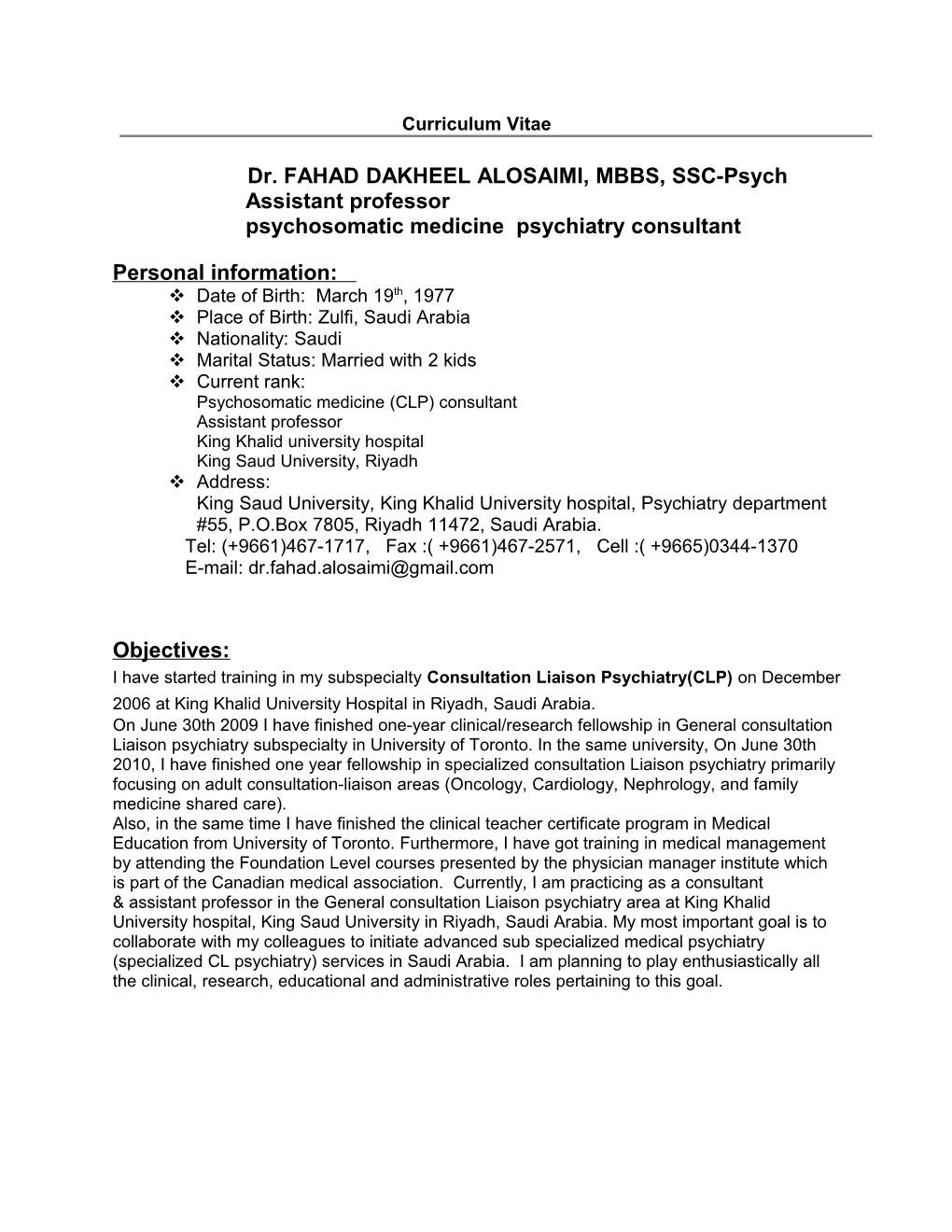 Dr. FAHAD DAKHEEL ALOSAIMI, MBBS, SSC-Psych