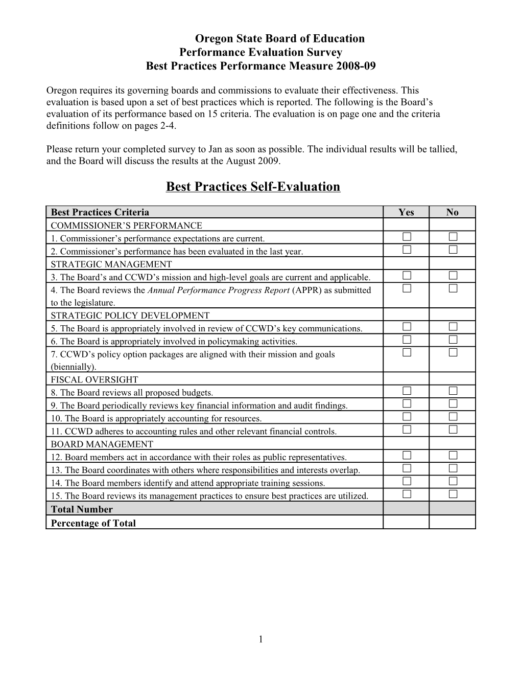 Performance Measure for the Environmental Quality Commission