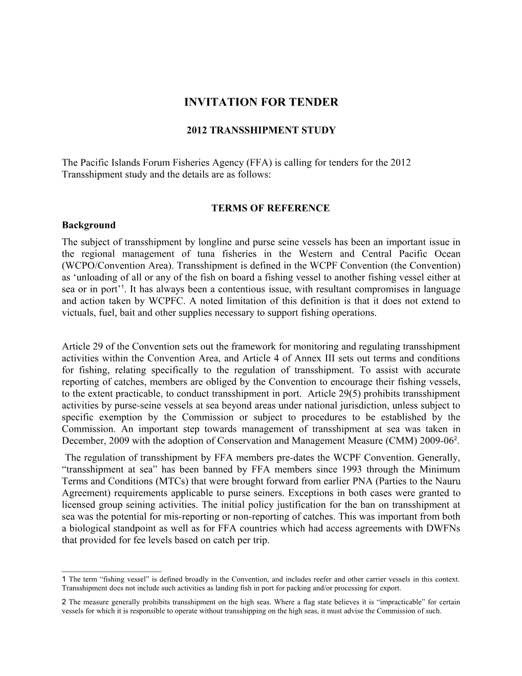 2012 Transshipment Study Draft TOR