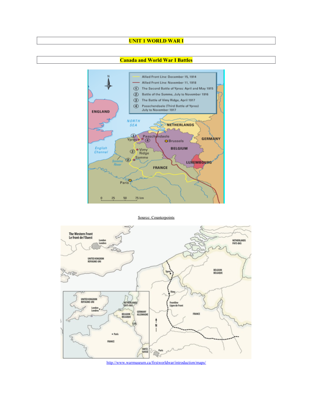 Canada and World War I Battles