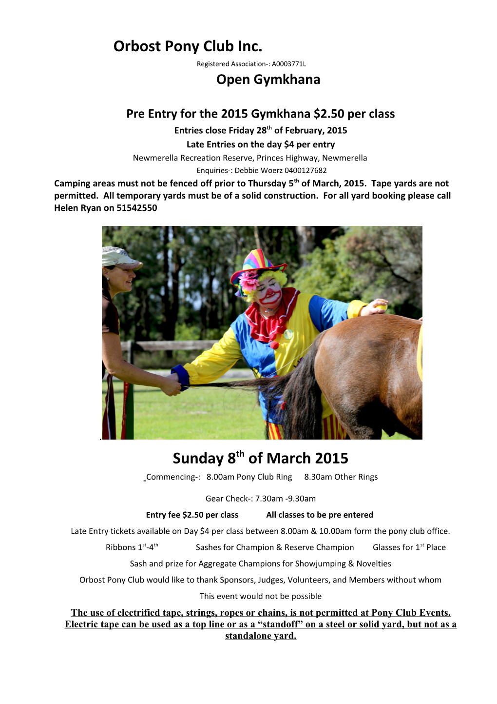 Pre Entry for the 2015 Gymkhana $2.50 Per Class