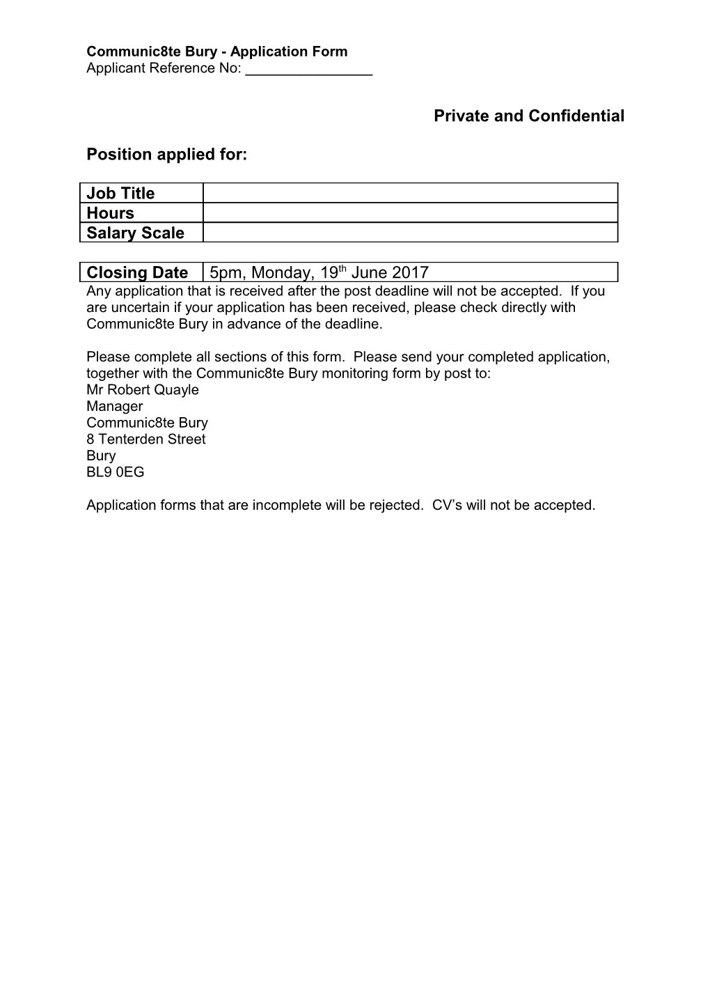 Communic8te Bury - Application Form