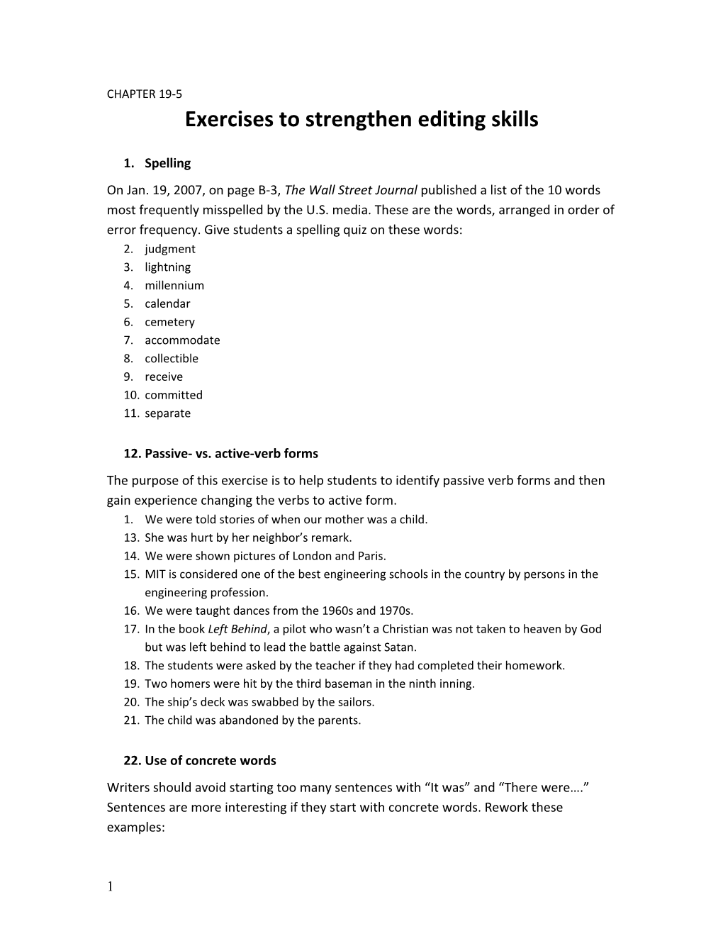 Extra Credit Exercises to Strengthen Editing Skills