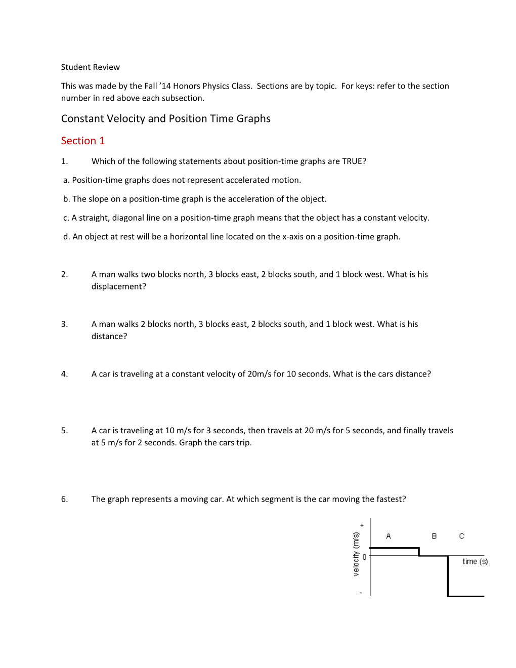 Constant Velocity and Position Time Graphs