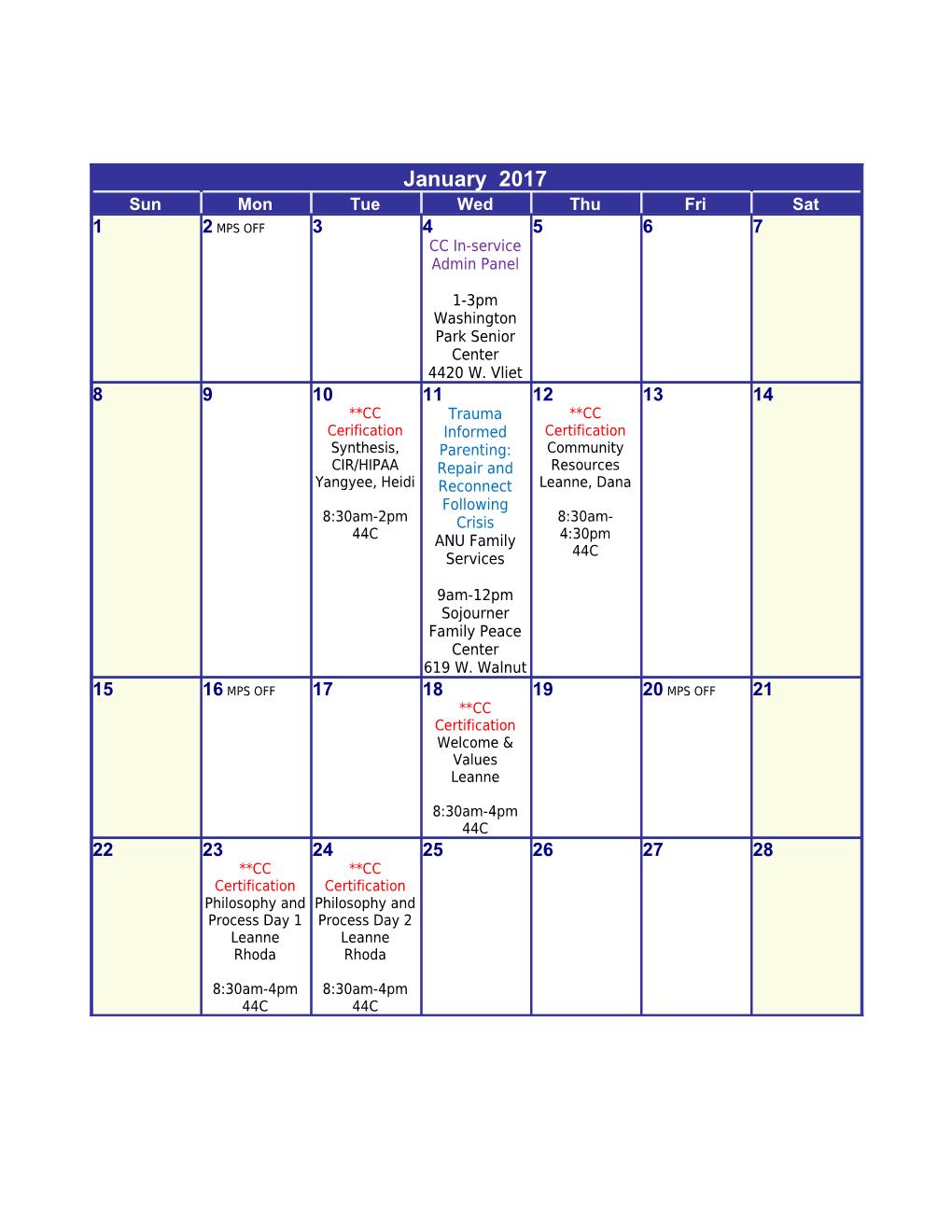 January 2017 Blank Calendar Printable Calendar