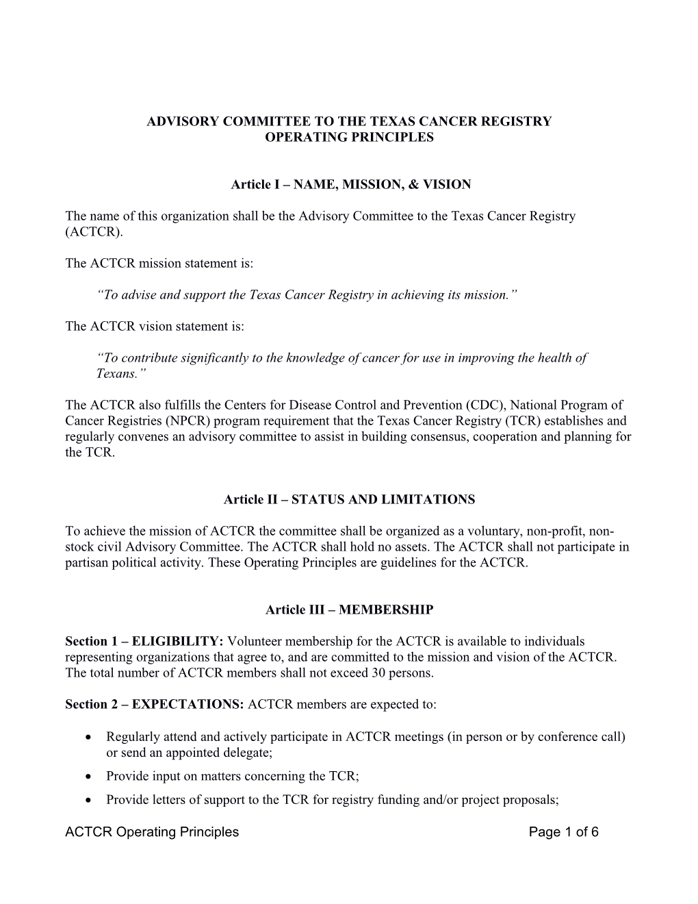 Advisory Committee to the Texas Cancer Registry