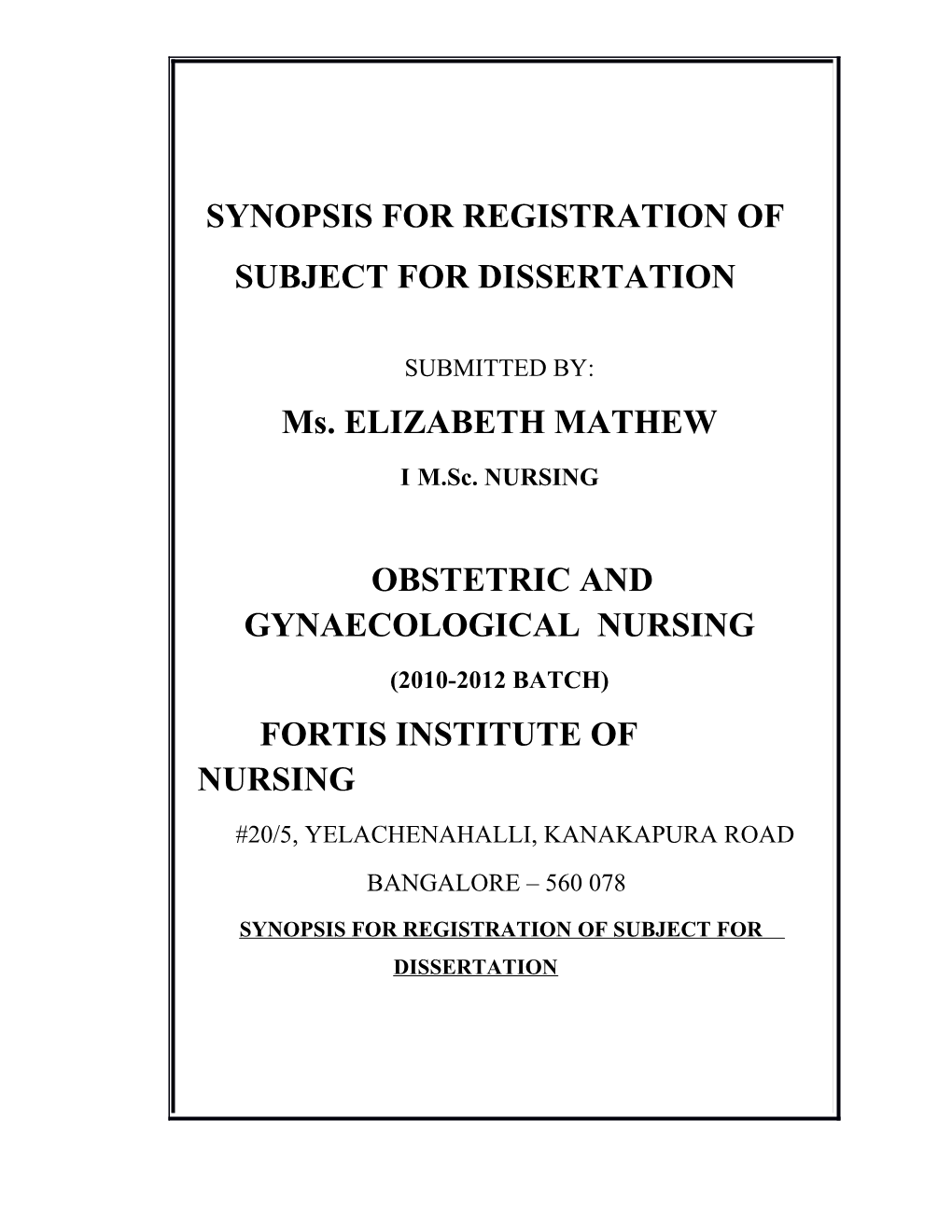 Synopsis for Registration Of