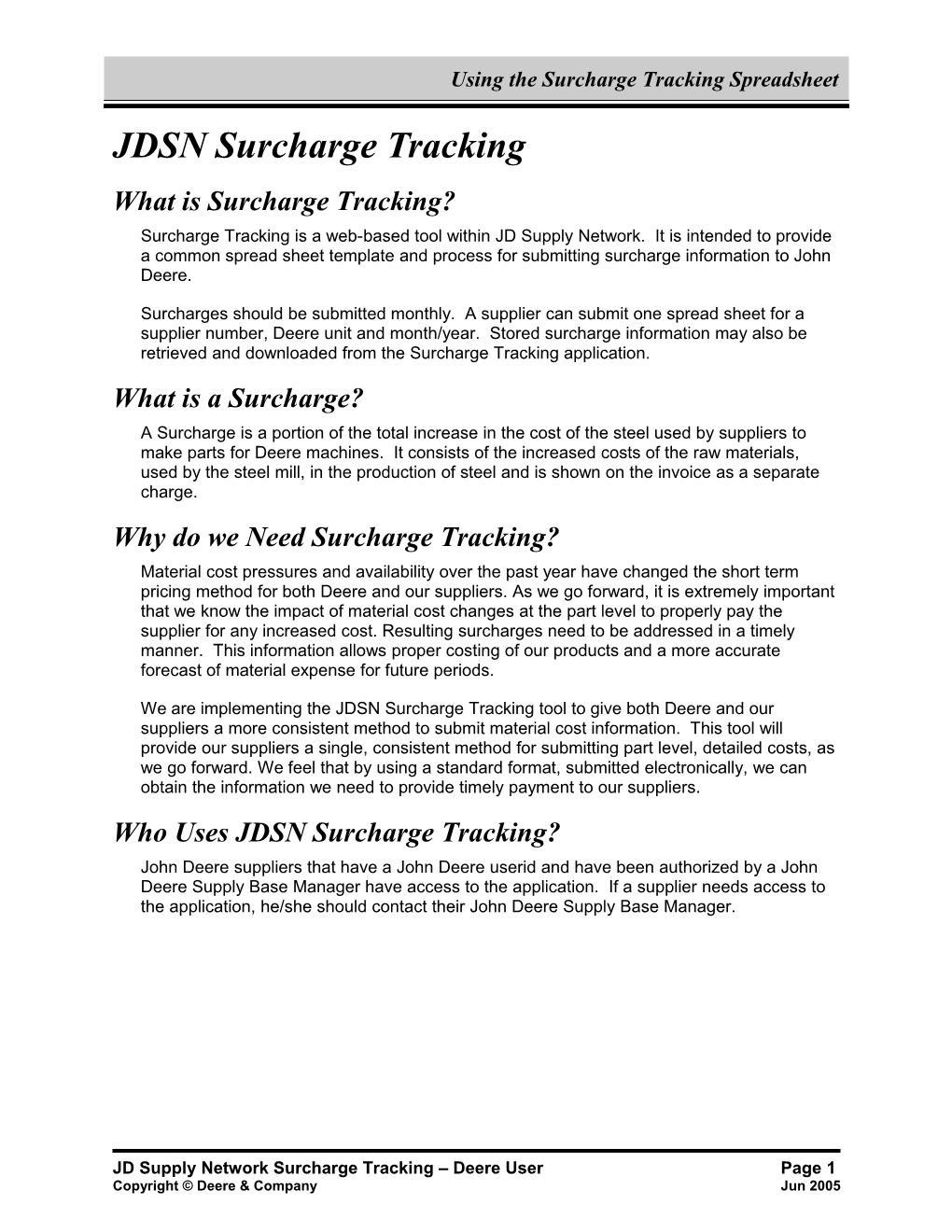 JDSN Surcharge Tracking