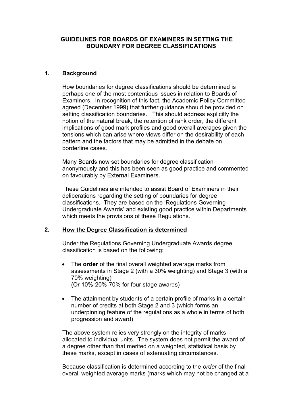 Guidelines for Boards of Examiners in Setting the Boundary for Degree Classifications