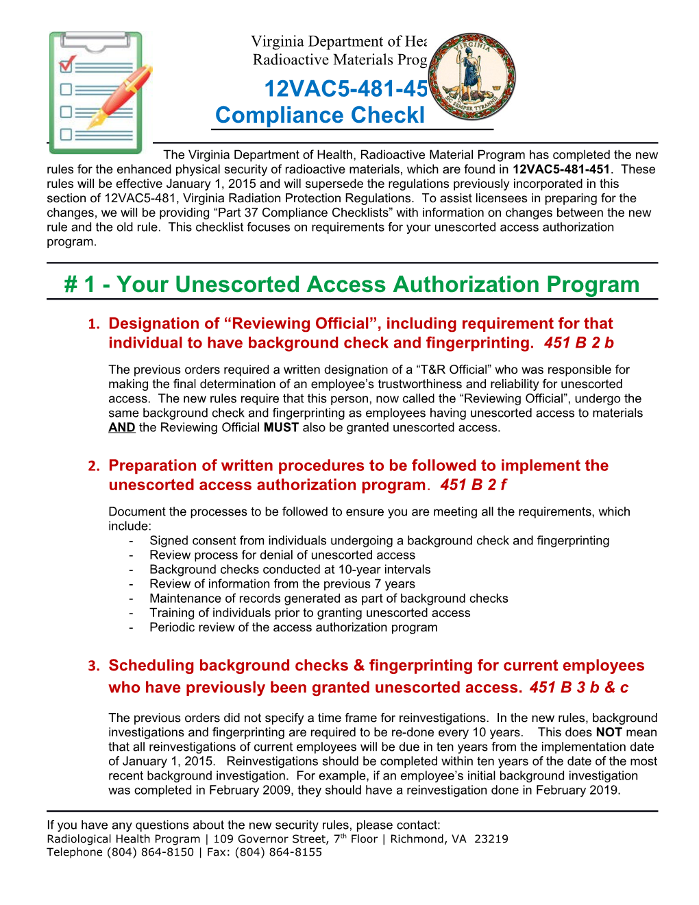1 - Your Unescorted Access Authorization Program