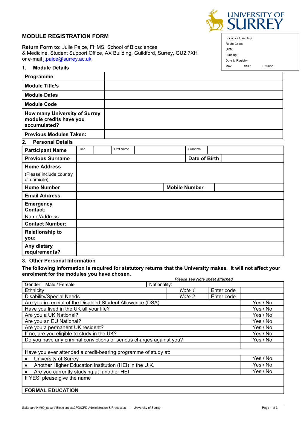 Module Registration Form