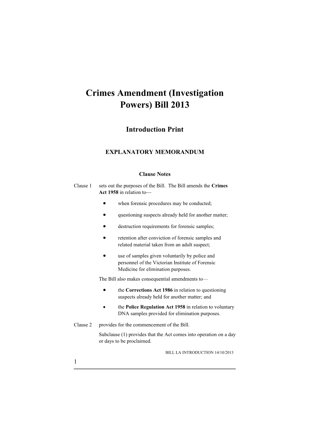 Crimes Amendment (Investigation Powers) Bill 2013