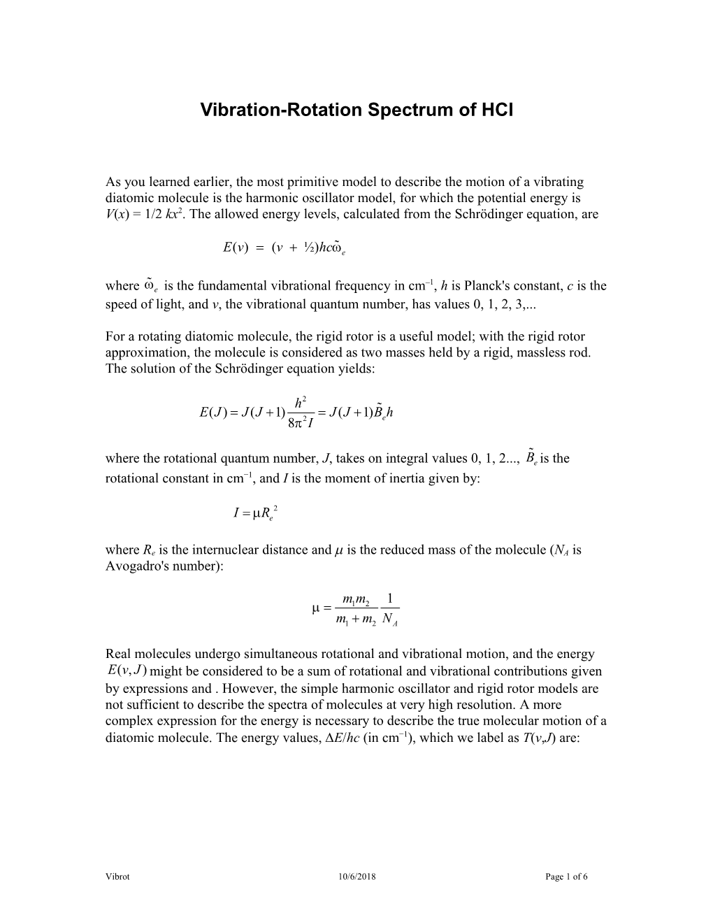 Vibration-Rotation Spectrum of Hcl