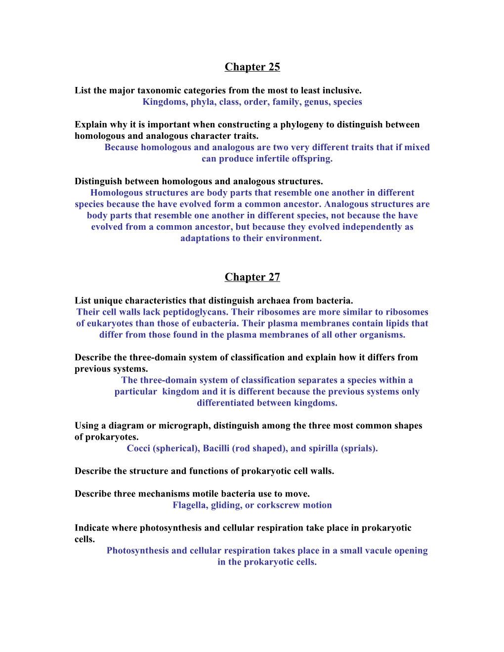 List the Major Taxonomic Categories from the Most to Least Inclusive