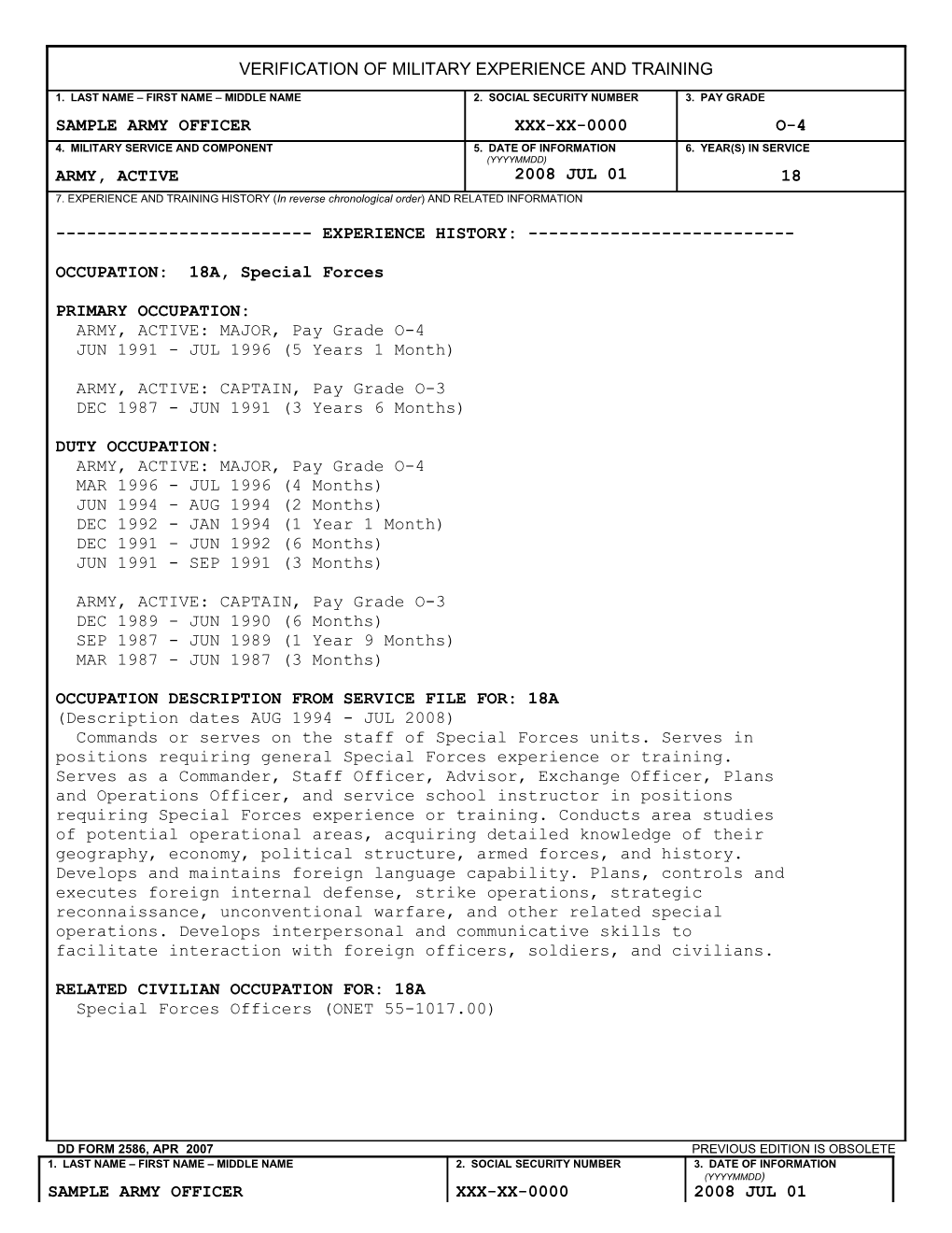 Dd Form 2586, Apr 2007 Previous Edition Is Obsolete