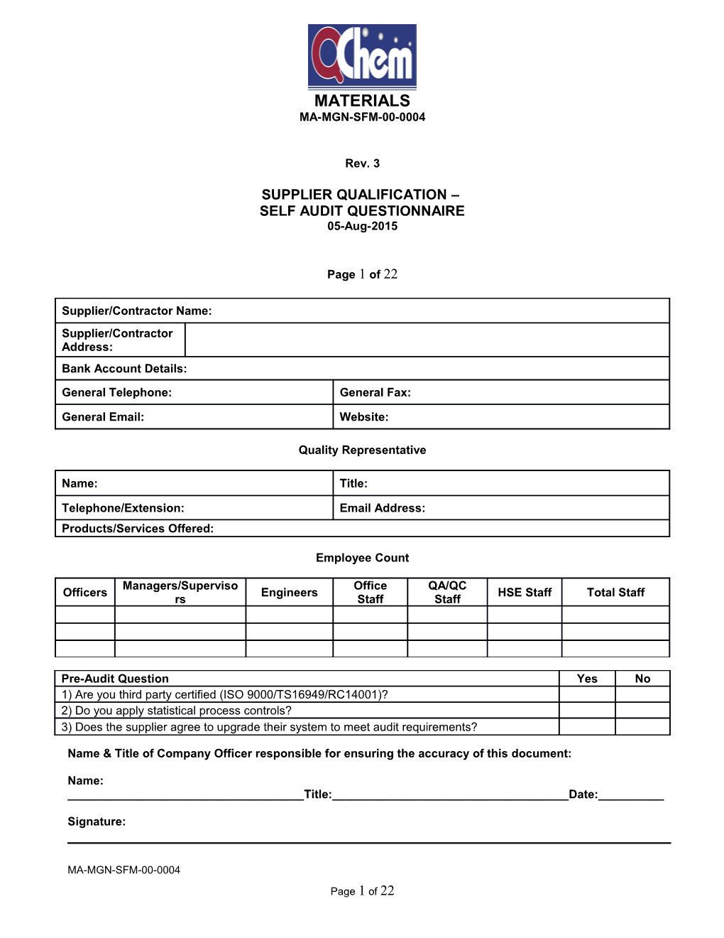 Supplier Self-Audit Form