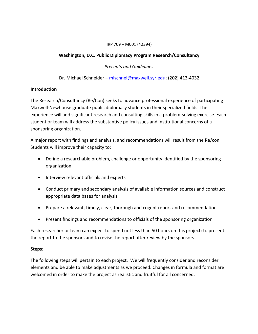 Washington, D.C. Public Diplomacy Program Research/Consultancy