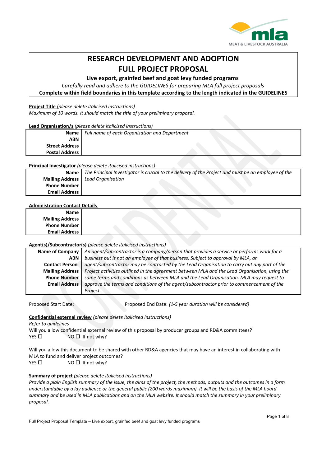 MLA Full Proposal Template Liveexport, Grainfed Beef and Goat Levy Funded Programs