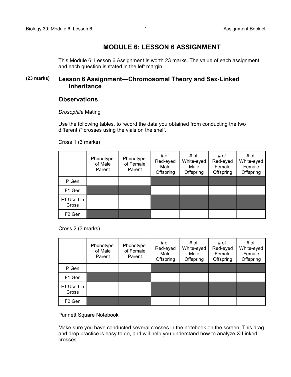 Lesson 6 Assignment Chromosomal Theory and Sex-Linked Inheritance