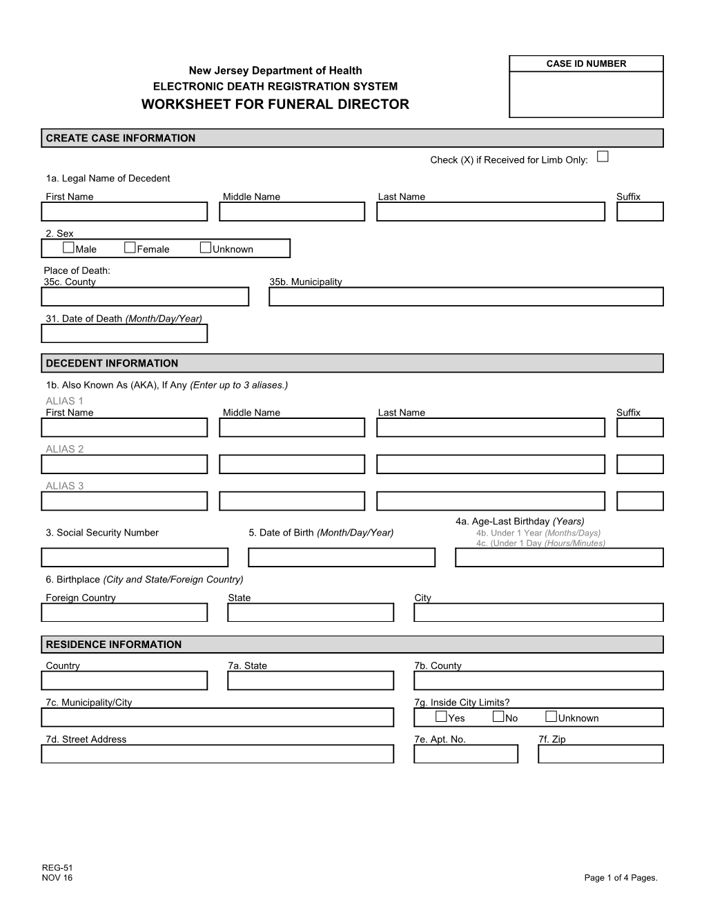 REG-51, EDRS, Worksheet for Funeral Director