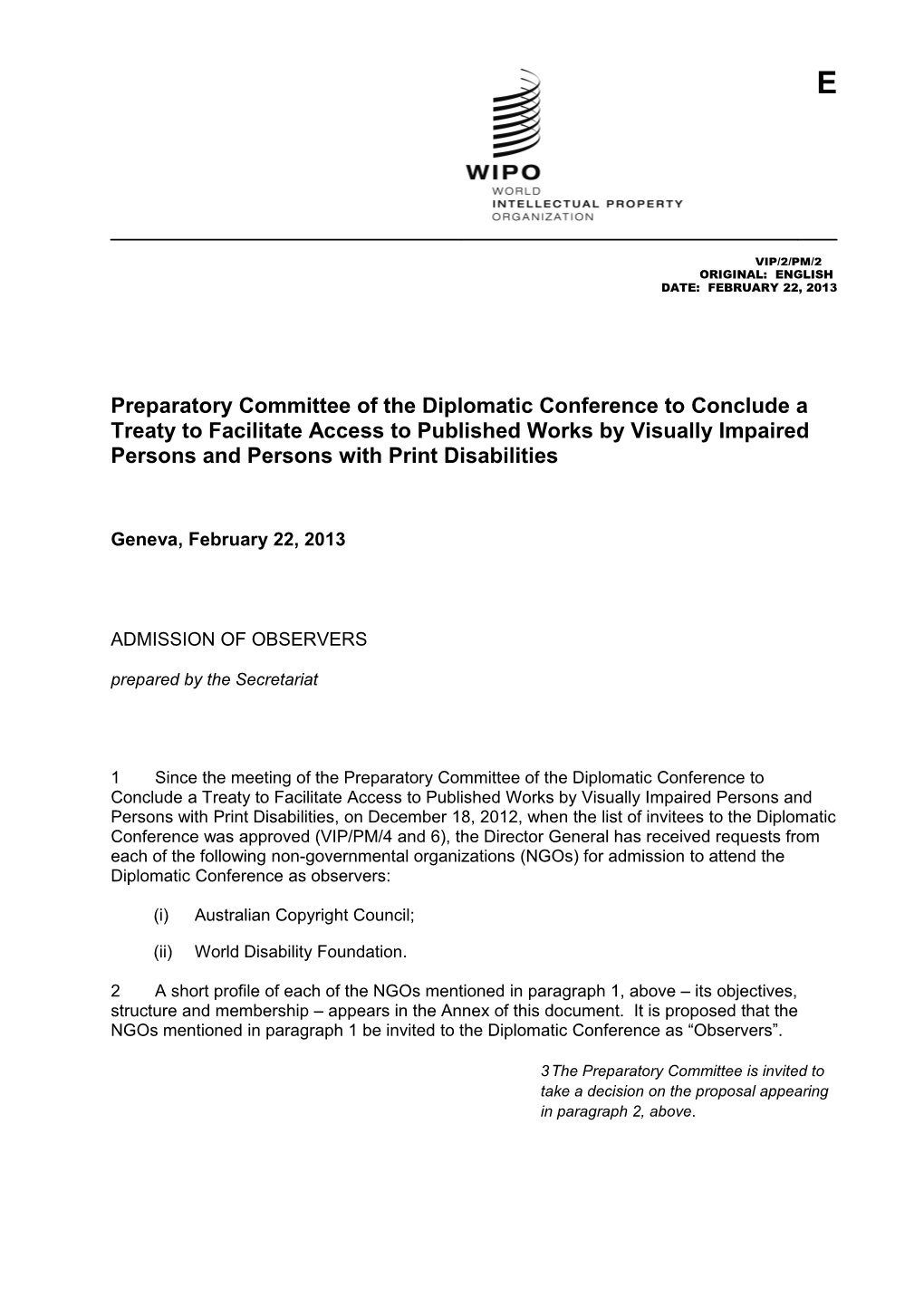 Preparatory Committee of the Diplomatic Conference to Conclude a Treaty to Facilitate
