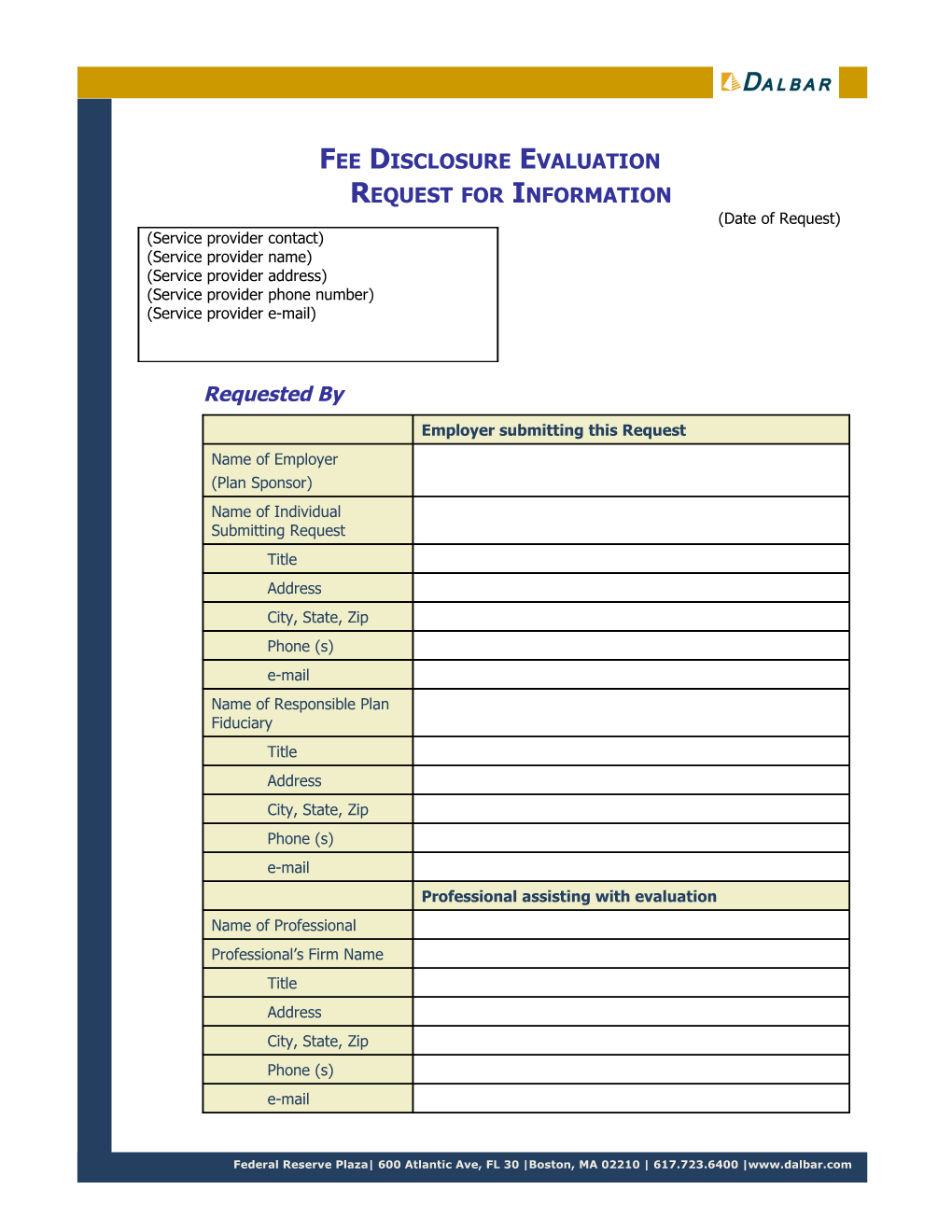 Fee Disclosure Evaluation Request for Information
