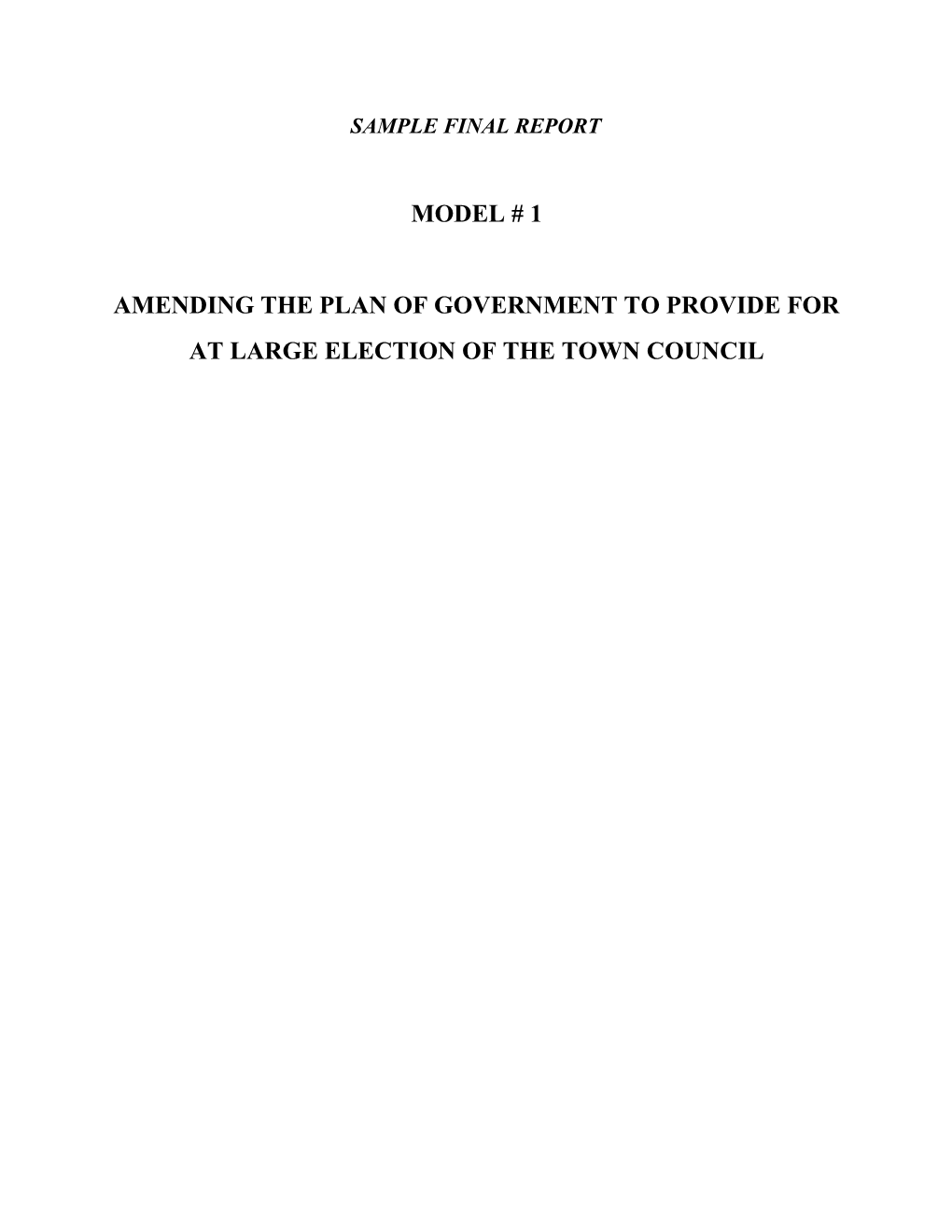 Amending the Plan of Government to Provide For