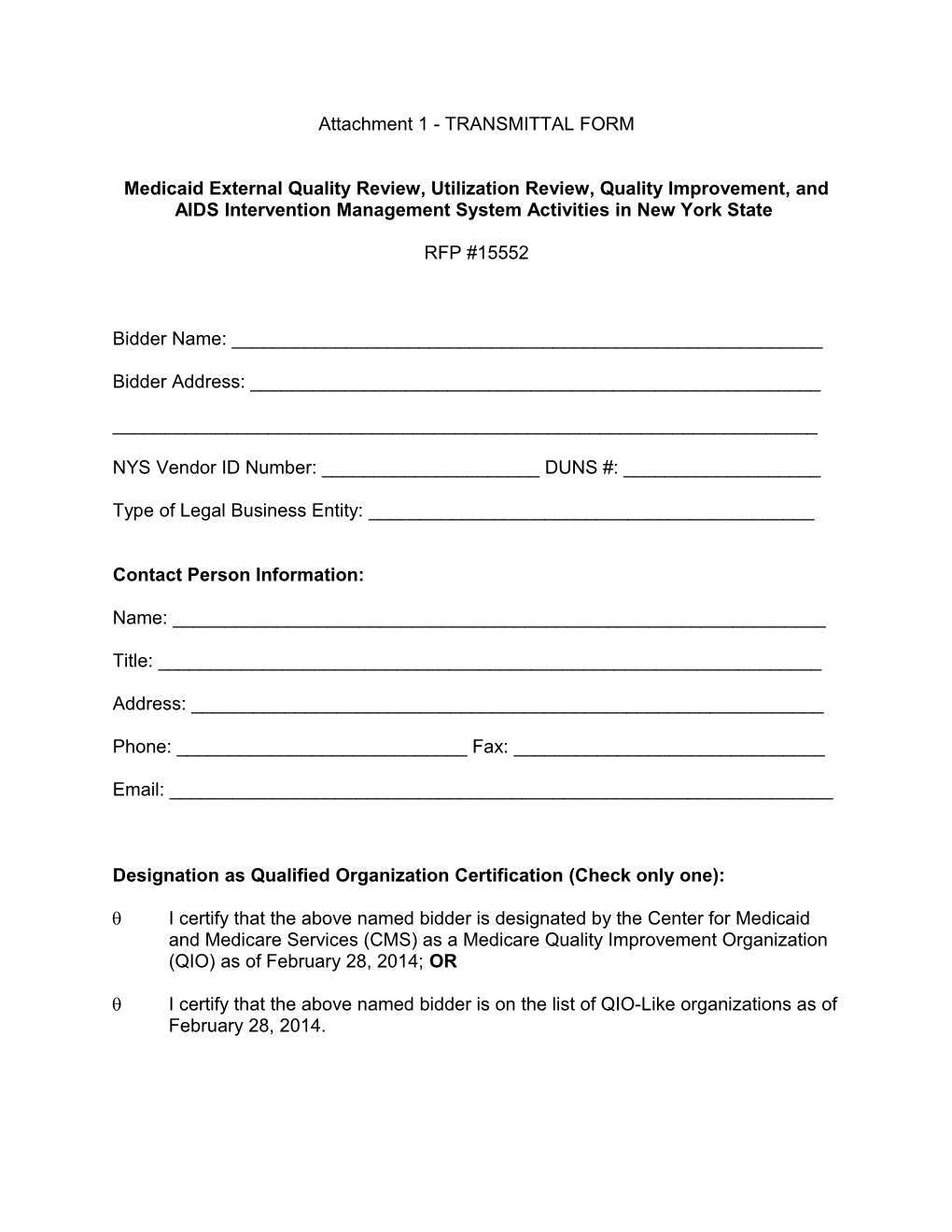 Attachment 1 - TRANSMITTAL FORM