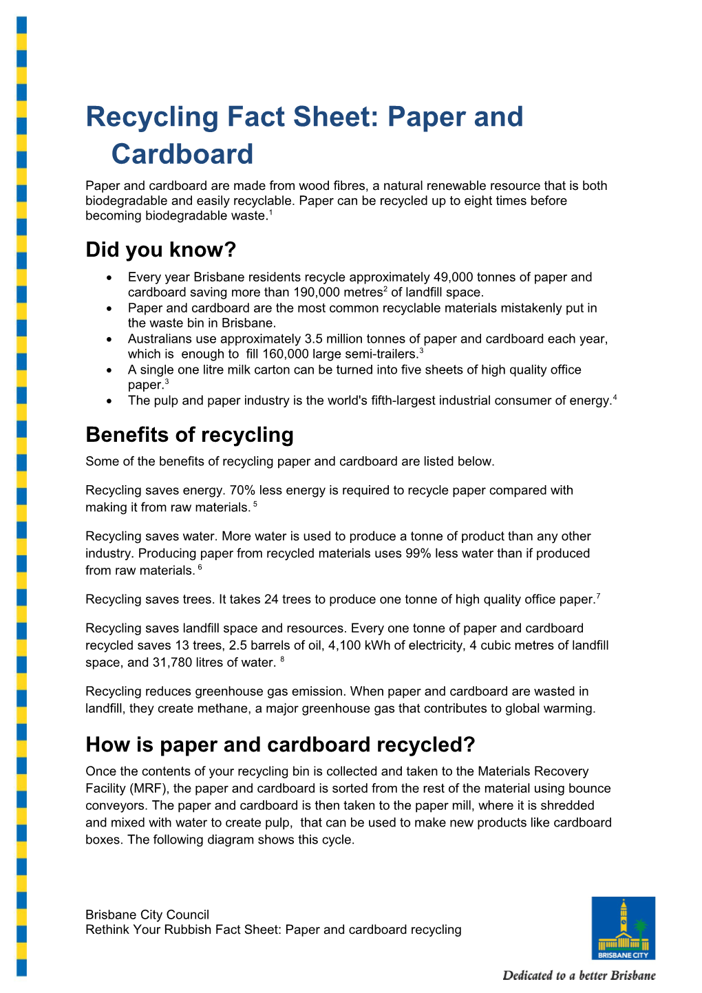 Recycling Fact Sheet: Paper and Cardboard