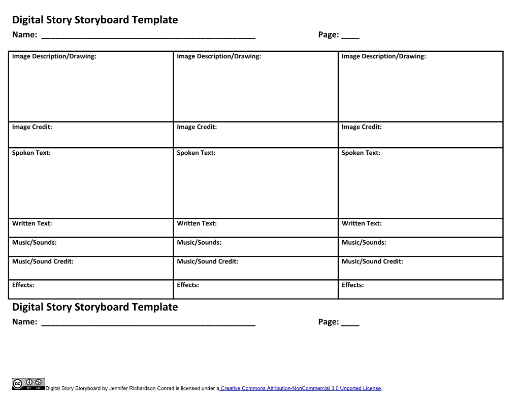 Digital Story Storyboard Template