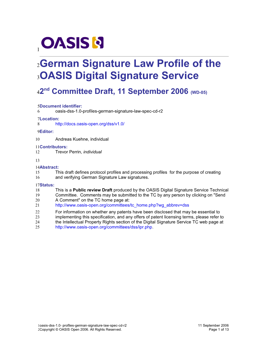 German Signature Law Profile of the OASIS Digital Signature Service