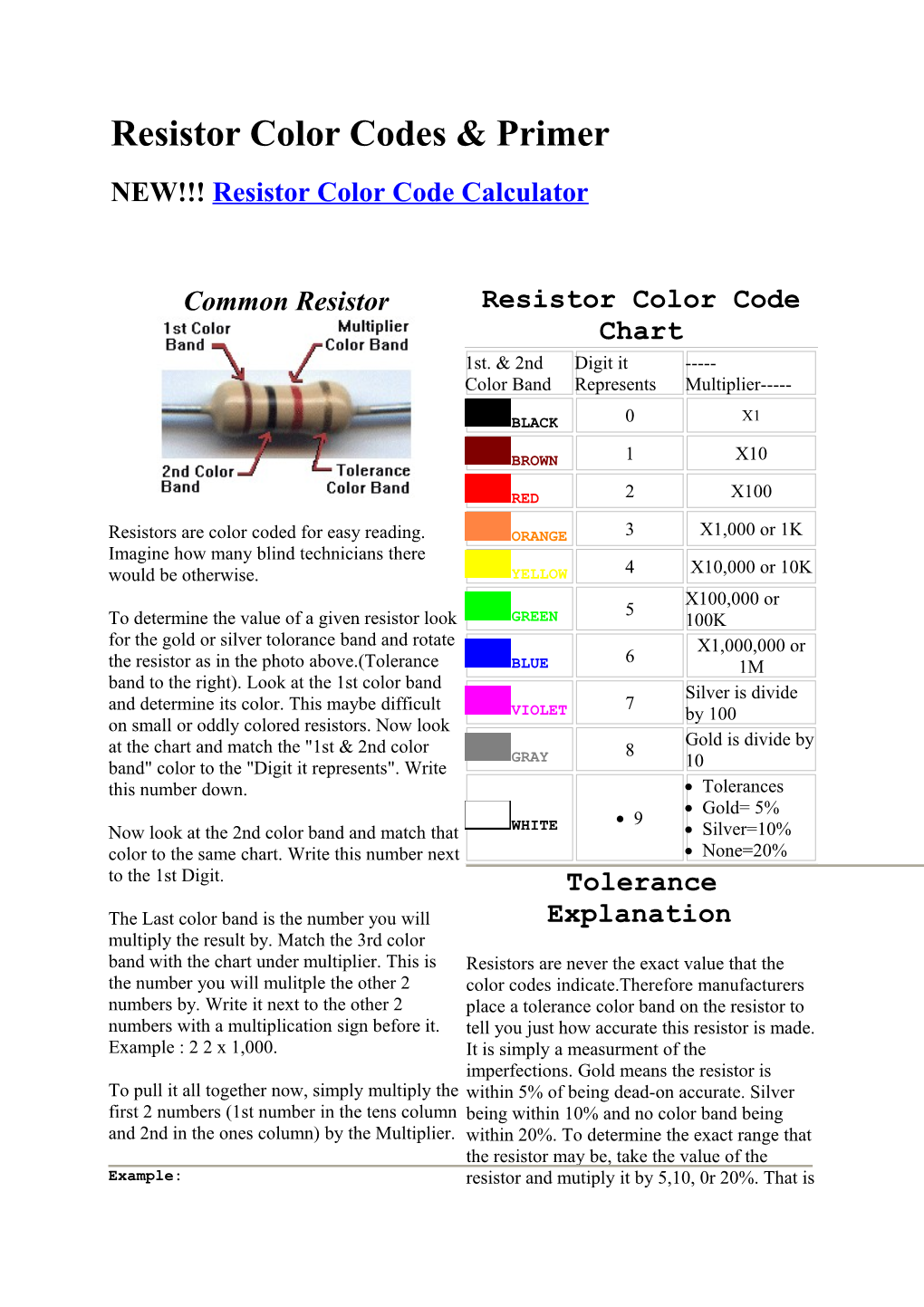 Resistor Color Codes & Primer
