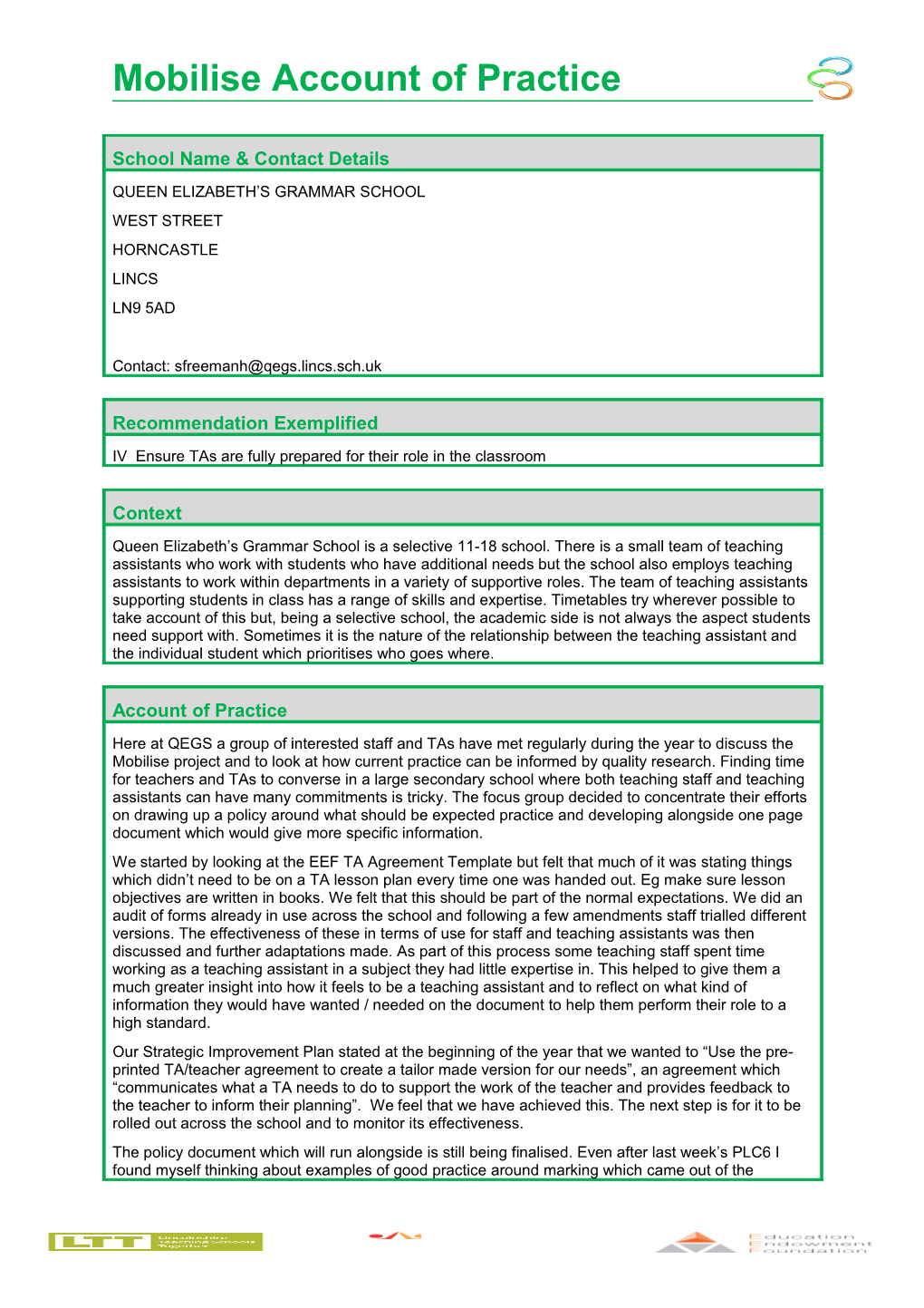 Scroll Down for Supporting Evidence Lesson Plan Proforma