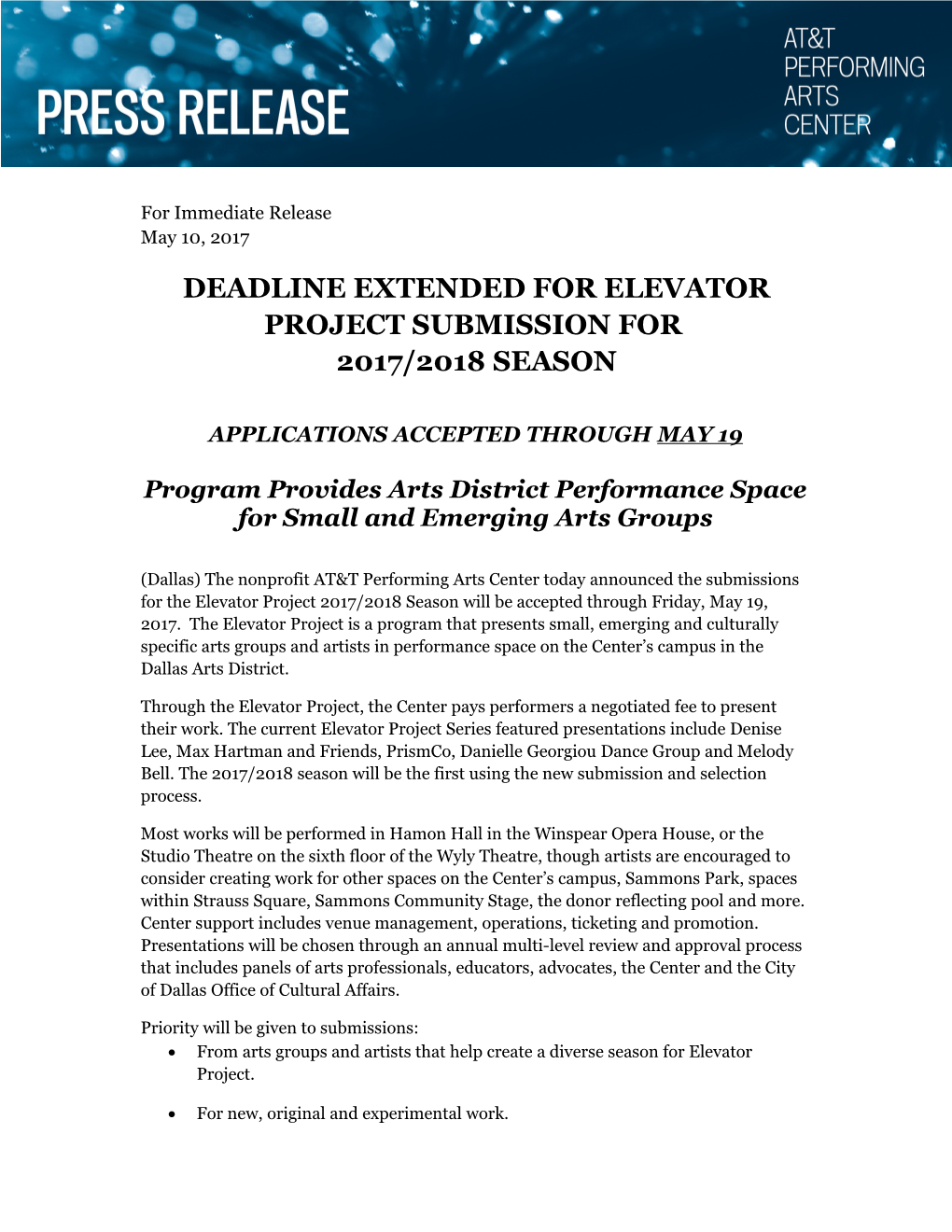 Deadline Extended for Elevator Project Submission For