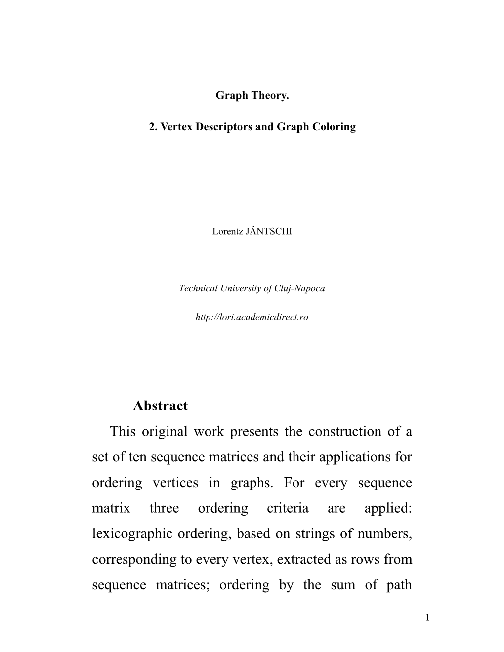 2. Vertex Descriptors and Graph Coloring