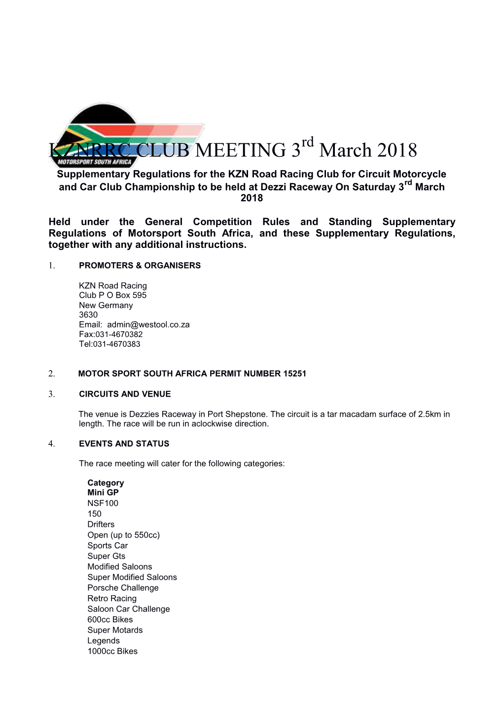 KZNRRC CLUB MEETING 3Rd March 2018