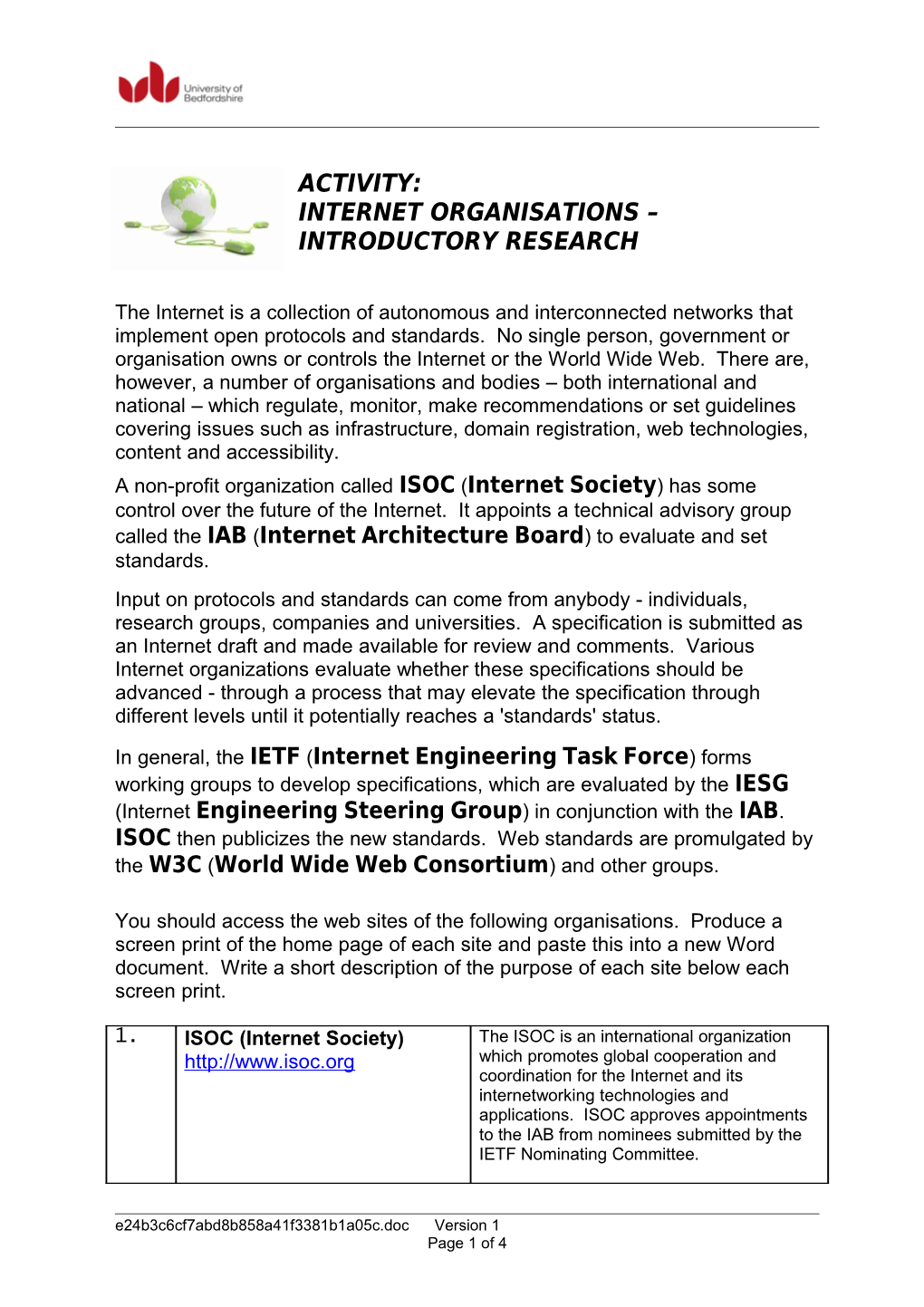 Internet Organisations Introductory Research