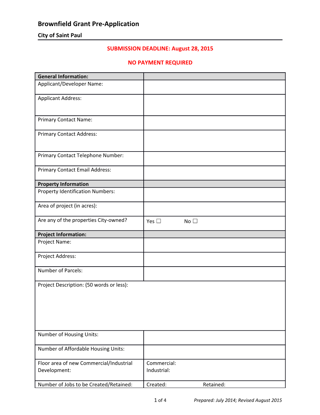 Brownfield Grant Pre-Application