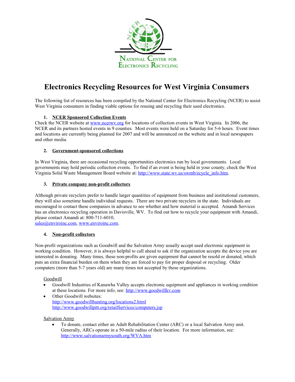 Electronics Recycling Resources for West Virginia Consumers and Businesses