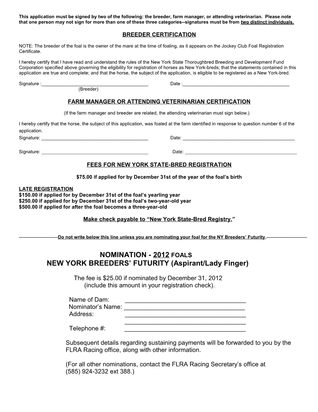 New York State-Bred Registration Of