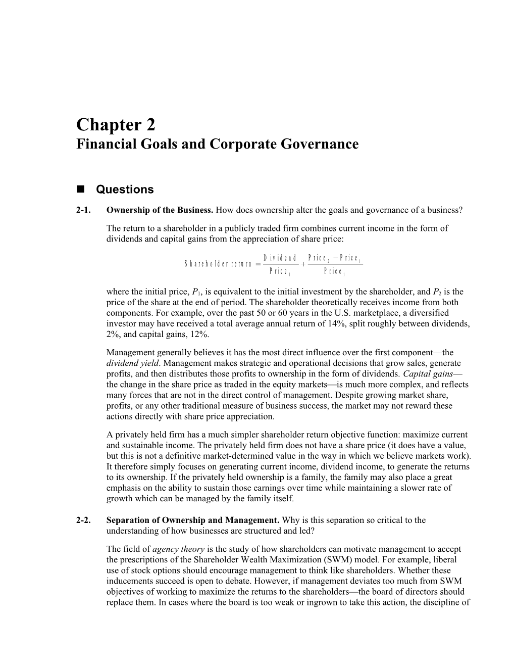Chapter 2 Financial Goals and Corporate Governance