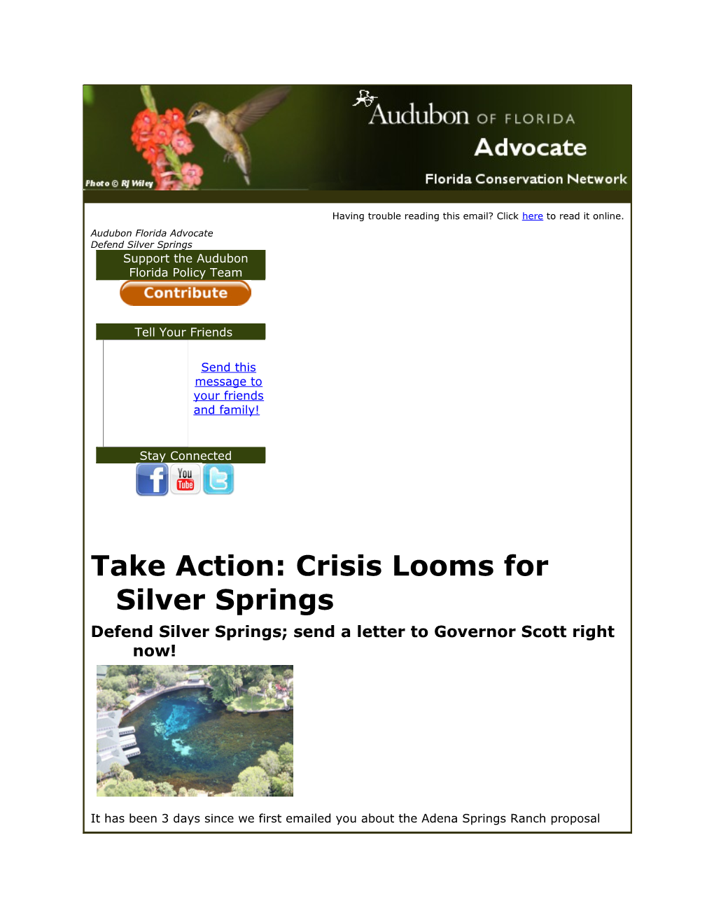 Take Action: Crisis Looms for Silver Springs