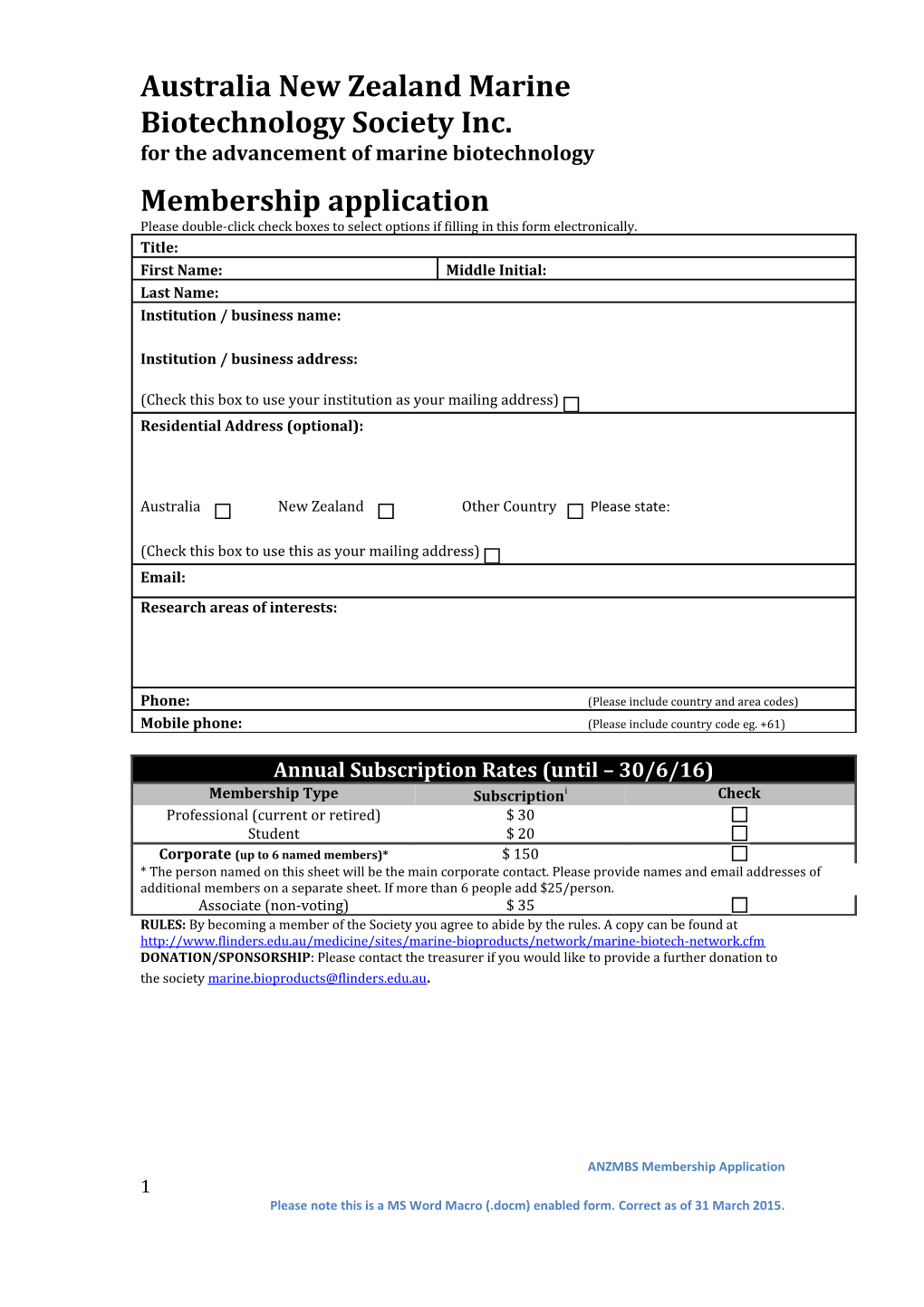 ANZMBS Membership Application