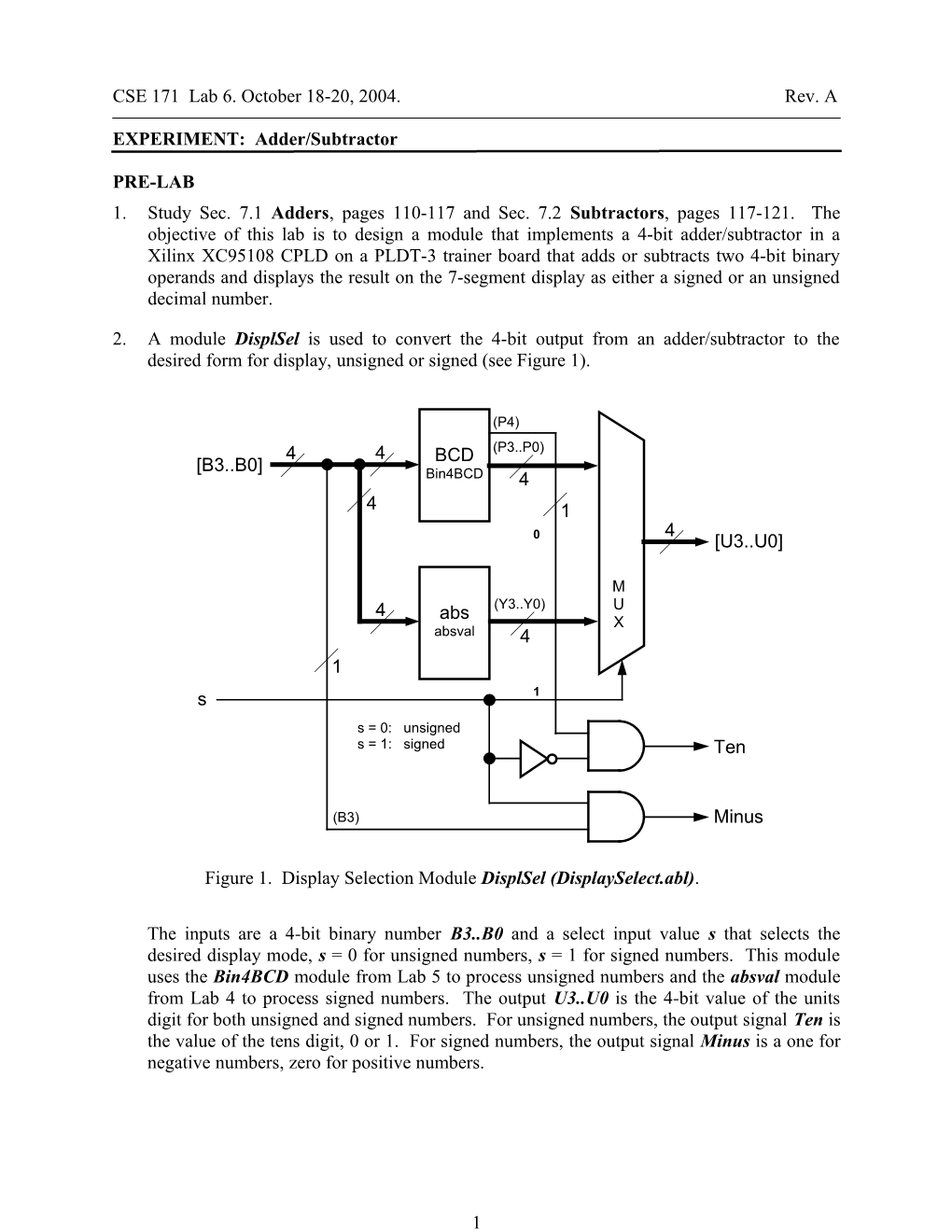 EXPERIMENT: Adder/Subtractor